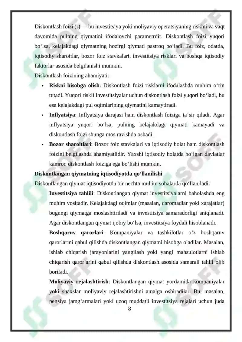 E'tiborsizlik egri chiziqlari, diskontlangan qiymat, xarajat-chiqish modeli 8