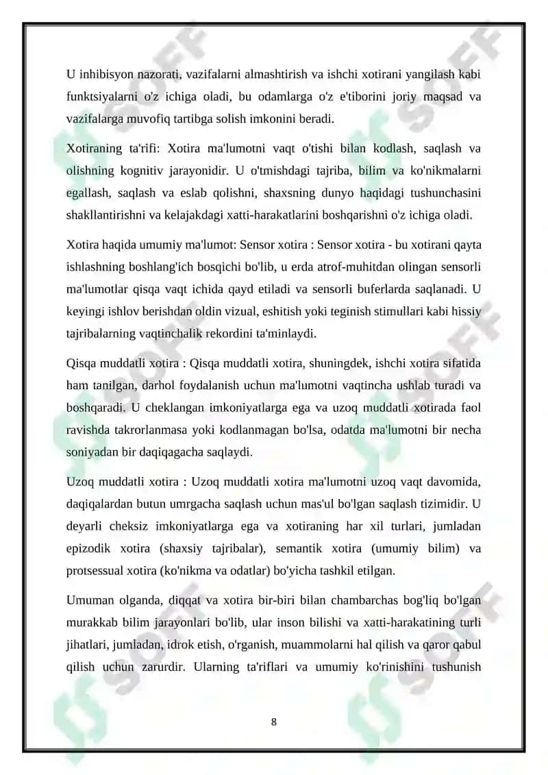 DIQQAT VA XOTIRANING PSIXOLOGIK XUSUSIYATLARI 8