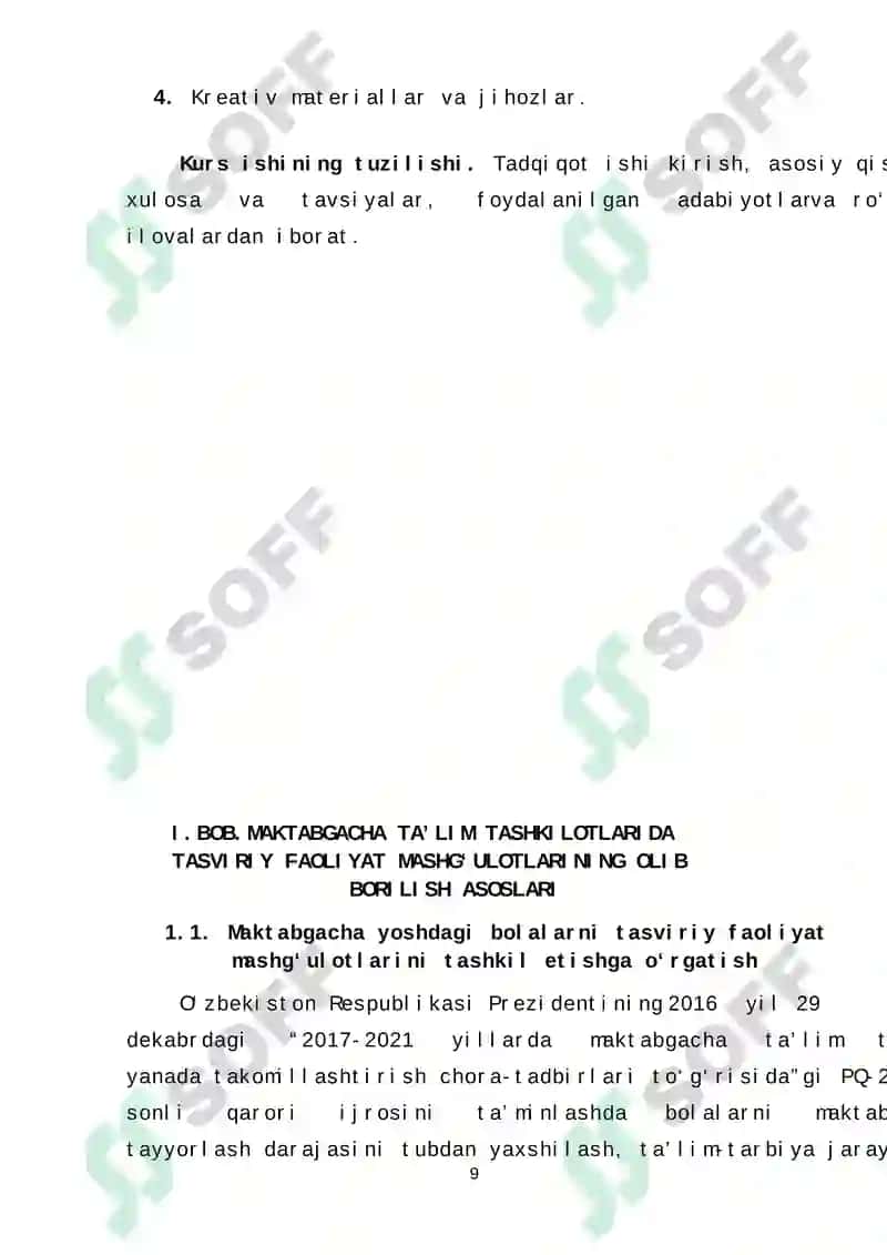 Maktabgacha ta’lim tashkilotlarida tasviriy faoliyat mashg‘ulotlari jihozlariga qo‘yilgan talablar 8