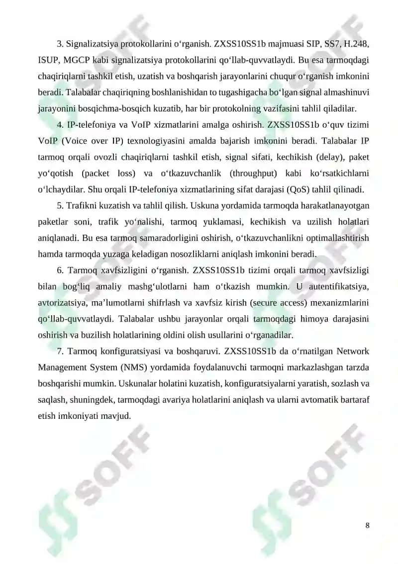 ZXSS10SS1b o'quv tarmoq uskunalari,media shlyuzlari turlarini o'rganish, AMG, TMG, UMG, DSLAM mediashlyuzlarining xarakteristikalari. 8