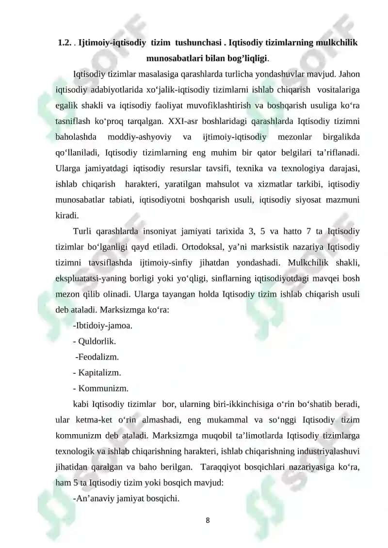 IJTIMOIY IQTISODIY TIZIMLAR VA ULARNING ANDOZALARI 8