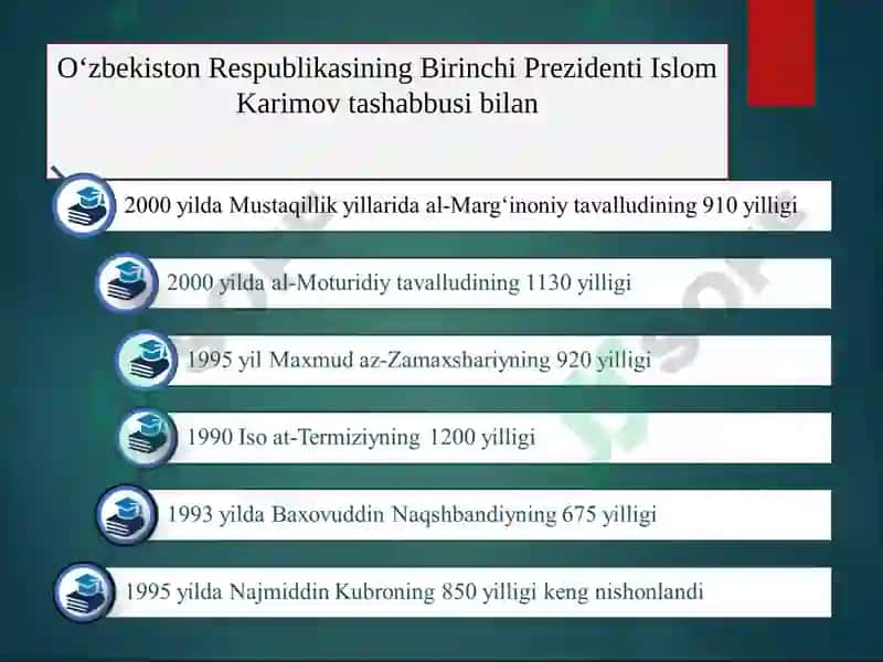 Mustaqillik yillarida O‘zbekistondagi ma’naviy vamadaniy taraqqiyot 8