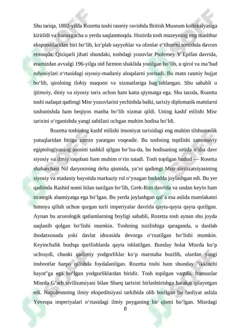 Rozetta toshining topilishi va ilmiy tadqiqotlar tarixi 8