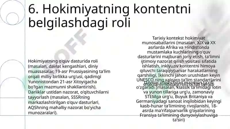 Ta'lim mazmunining belgilanishi va uning tarixiy xarakterini tahlil qiling 8