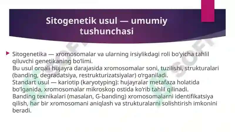 Antropogenetika usullari biokimyoviy va sitogenetik usul 8