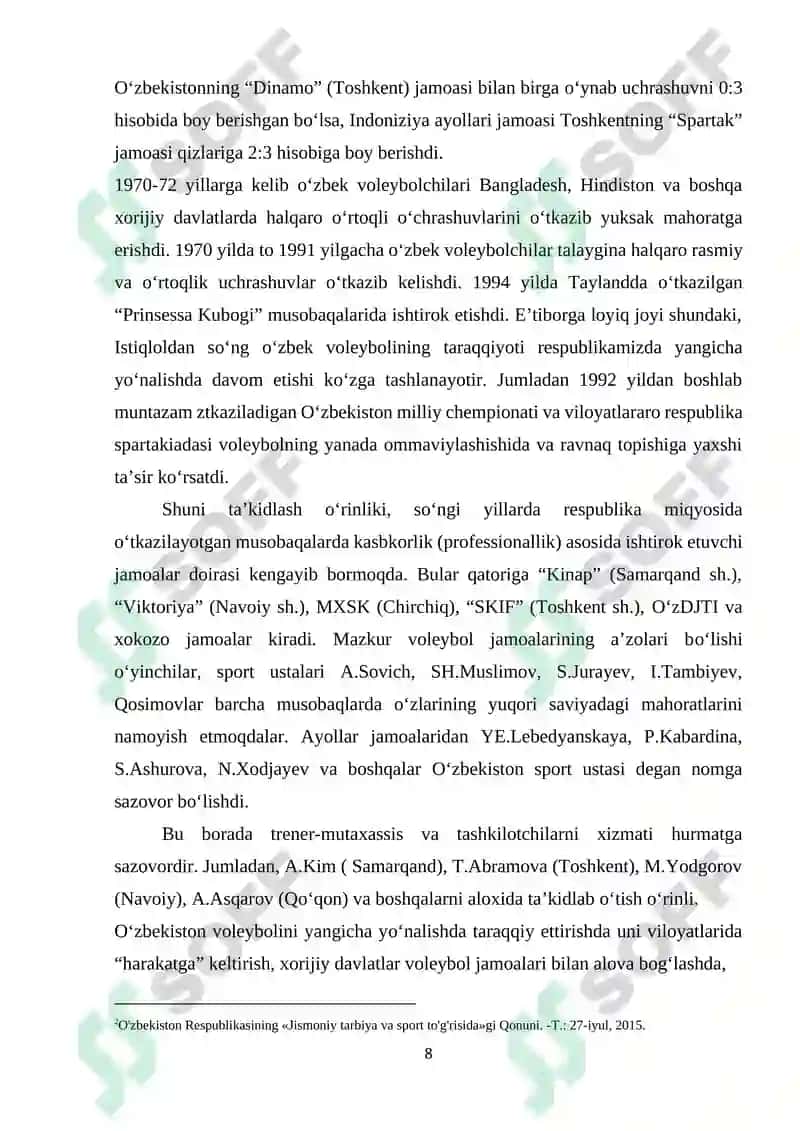 Zamonaviy voleybol o`yinining dolzarb masalalari o`yin texnikasi va tasnifi 8