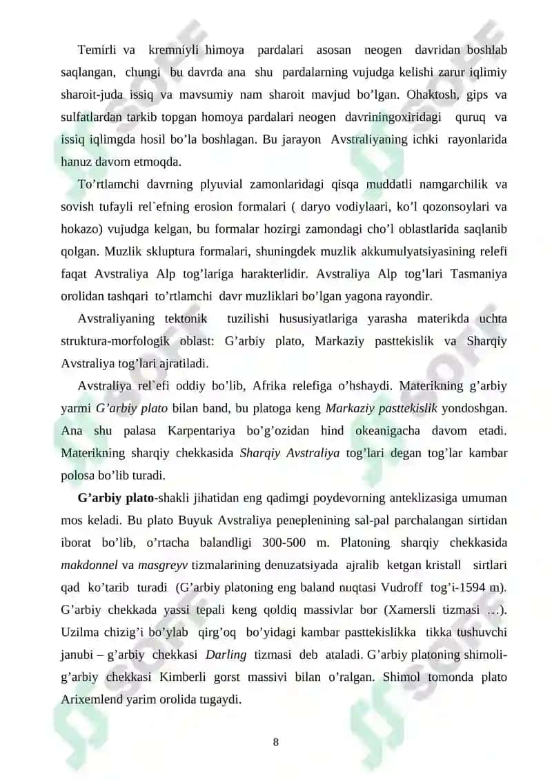 AVSTRALIYA MATERIGINI TABIIY GEOGRAFIK RAYONLASHTIRISH 8
