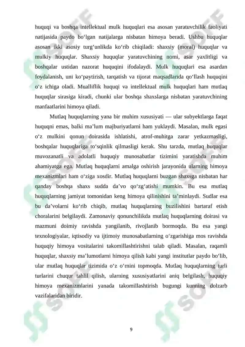 FUQAROLIK HUQUQIDA MUTLAQ HUQUQLAR TUSHUNCHASI VA ULARNING OʻZIGA XOS XUSUSIYATLARI 8