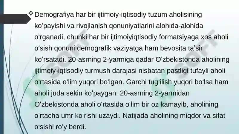 Aholi orasida demografik jarayon va demografik ko’rsatkichlarni hisoblash usullari 8