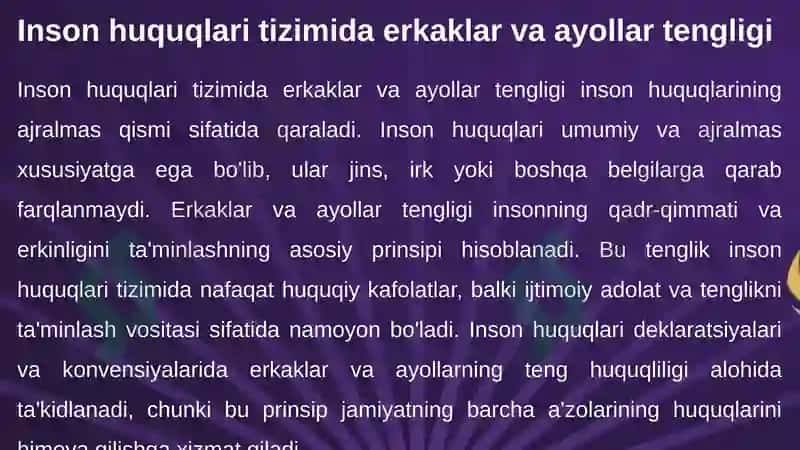 Erkak va ayollarning teng huquq va imkoniyatlarini ta’minlashga qaratilgan qonunchilik yo‘nalishlari 8