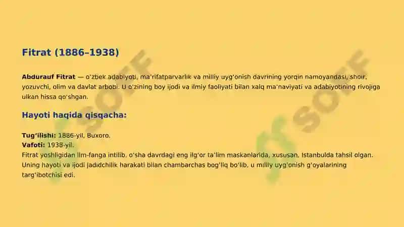 Jadid ma'rifatparvarlarining oʻlka ijtimoiy-ma'naviy hayotida tutgan o'rni (Munavvar Qori, Fitrat, Behbudiy, Avloniy va boshqalar) 8