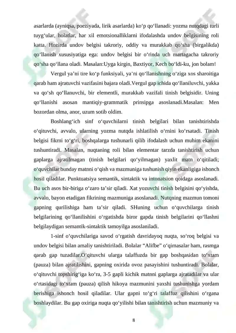 BOSHLANGʻINCH SINFLARDA MATN VA BADIIY ASARLARDA TINISH BELGILARINING ISHLATILISH OʻRNI. 8