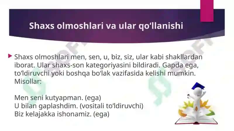 Olmosh. Olmoshning grammatik manosi 8
