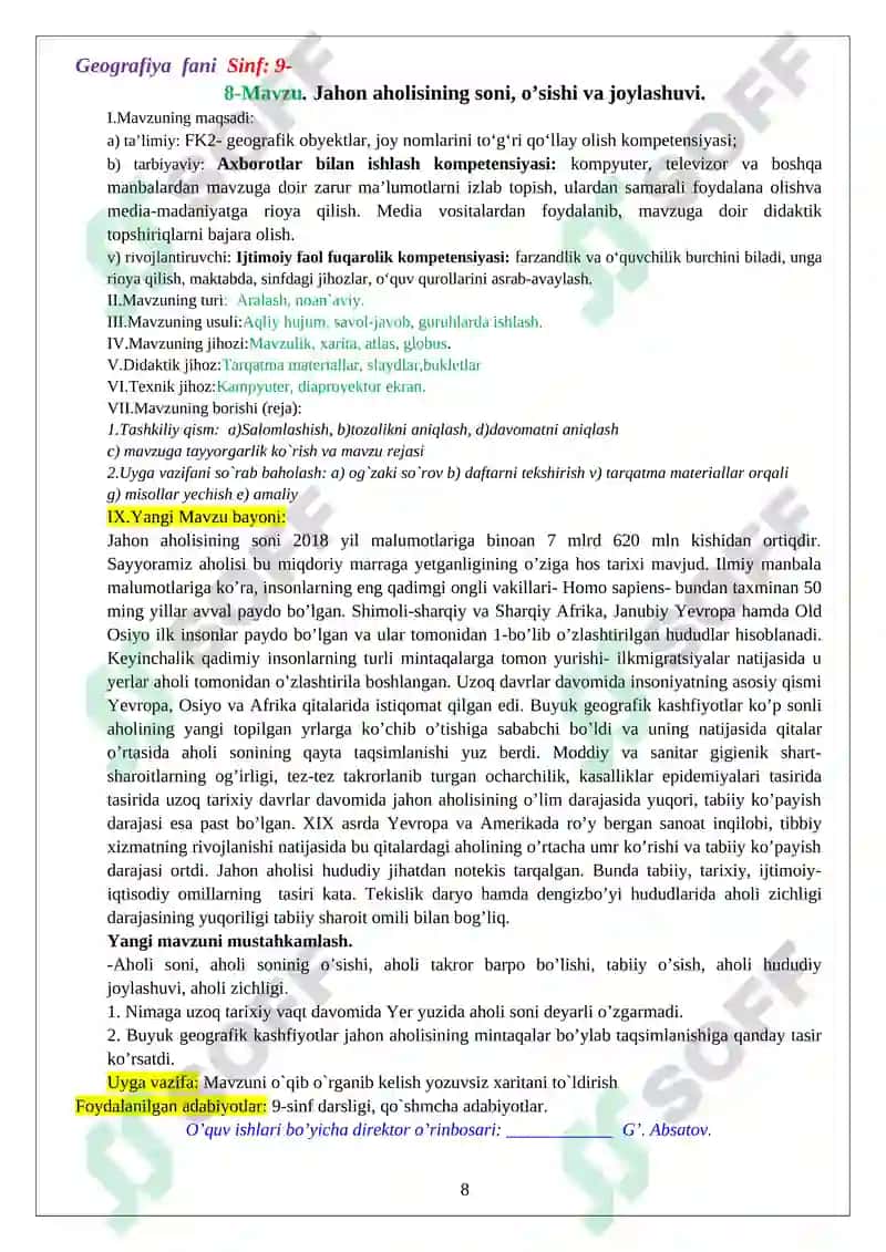 Geografiya fani Sinf: 9- Mavzu. Dunyoning siyosiy xaritasi 8