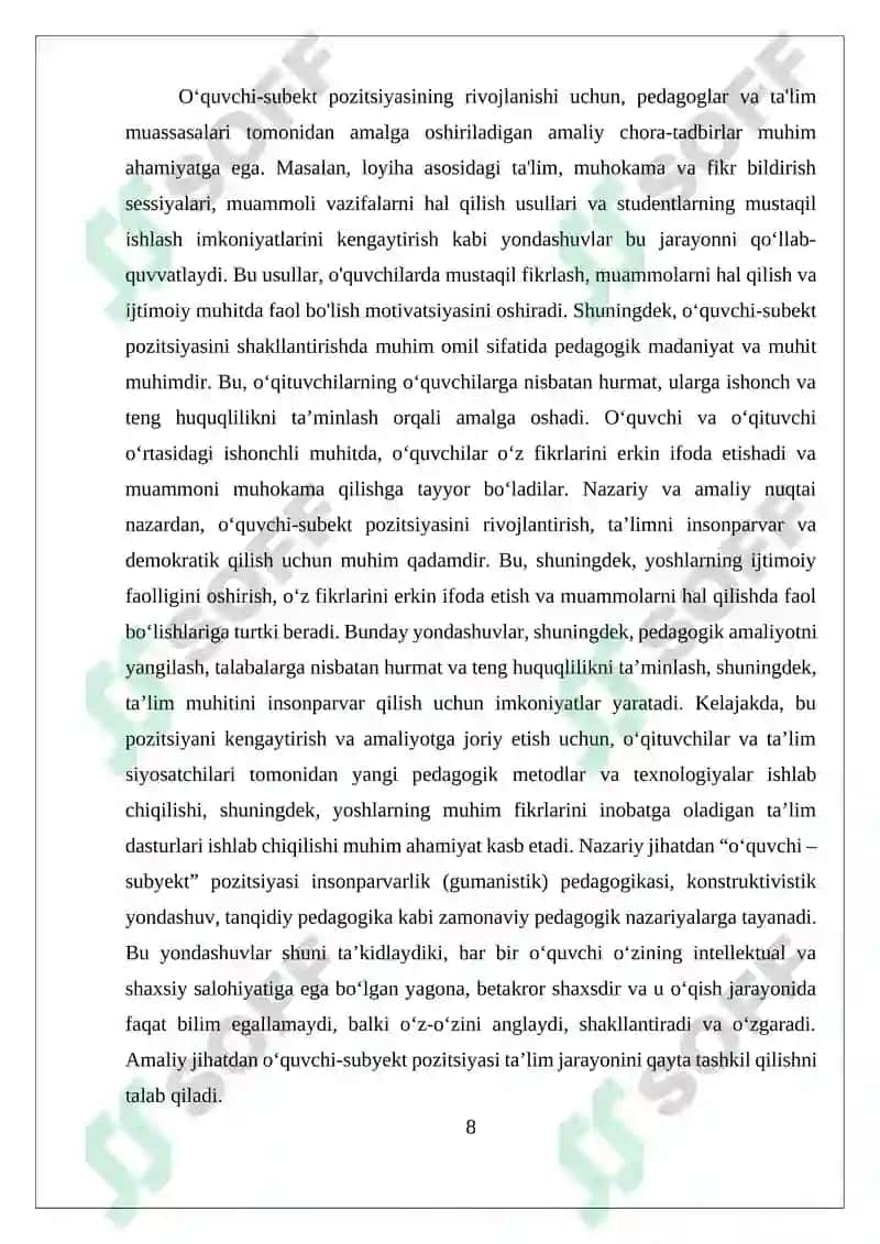 OʻQITUVCHINING ROLI VA OʻQUVCHI-SUBEKT PAZITSIYASI 8