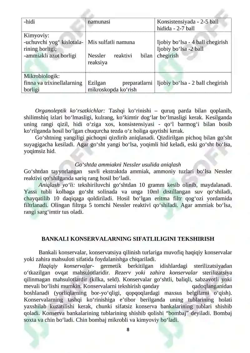 TEZ BUZILUVCHI OVQAT MAHSULOTLARINING TO‘LA SIFATLILIGINI BAHOLASH 8