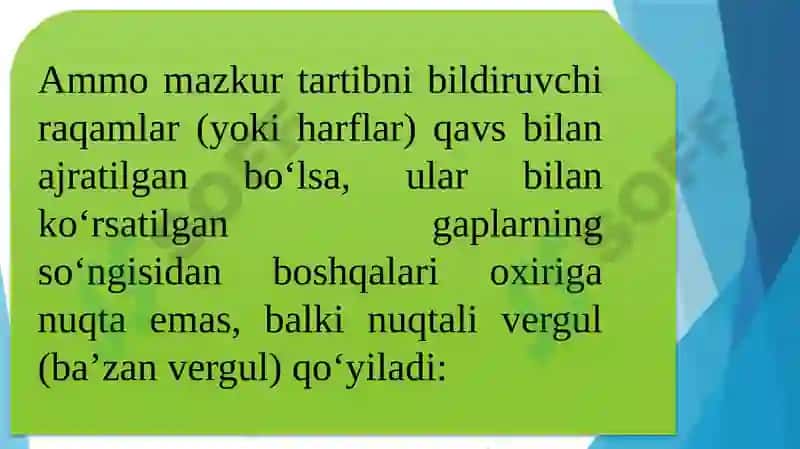 Tinishbelgilarining gap oxirida qo‘llanishi 8