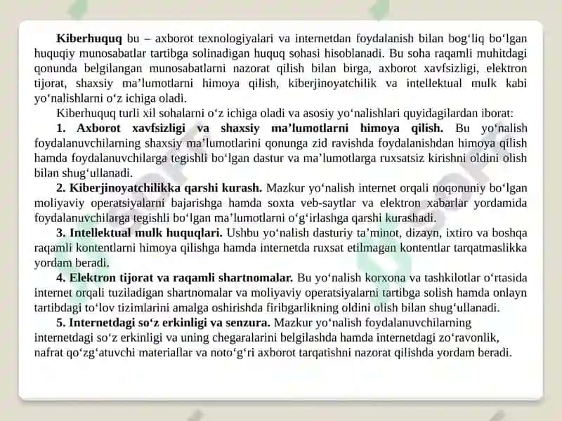 Internet tarmogʻida amalga oshiriladigan huquqbuzarliklar va ularga qarshi kurashish 8