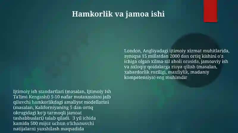 Ijtimoiy ish samadorligi mezonlari 8