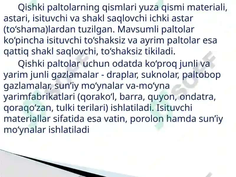 KIYIM ASSOR-TIMENTI VA KIYIM HAQI-DA MA’LUMOT. KIYIMLARGA QO’YILADI-GAN TALABLAR 8