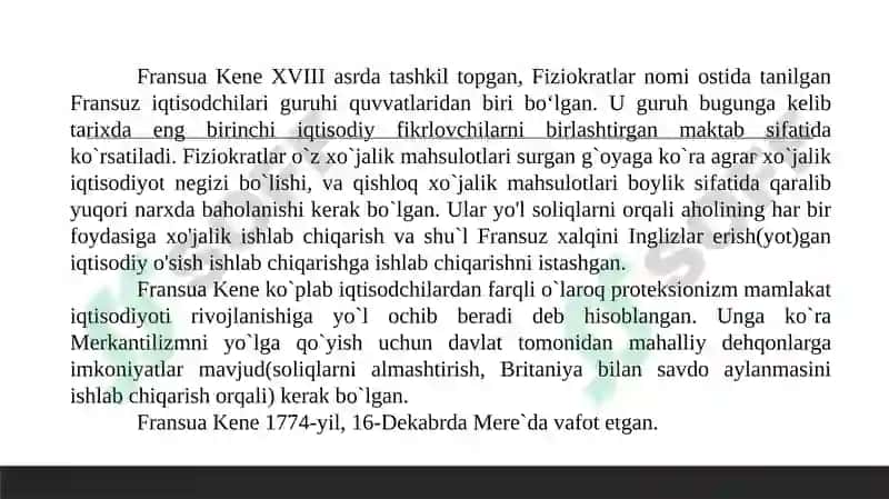 Fransua Kenening iqtisodiy ta’limoti 8