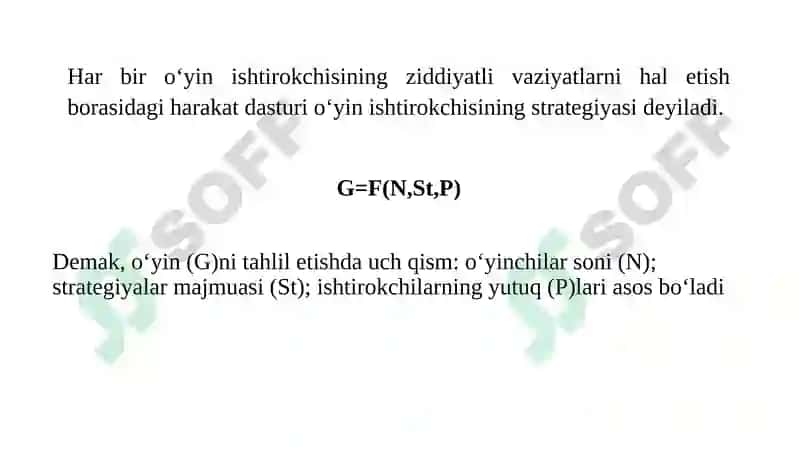 O‘YINLARNAZARIYASI VA O‘ZARO HAMKORLIKLARNI MODELLAShTIRISh 8