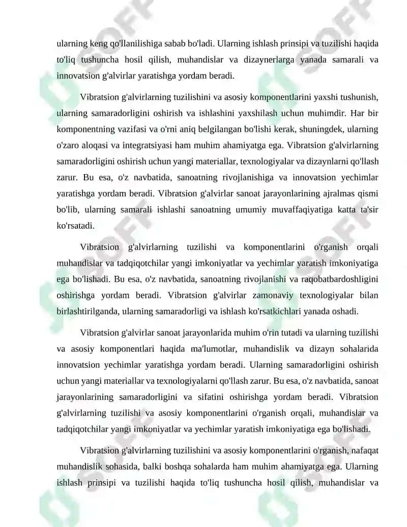 Vibratsion g'alvirni hisoblash va loyialash 8