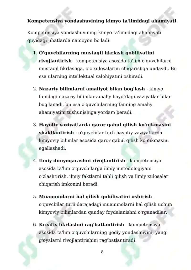 Kimyo fanini oʻqitishda kompetensiya asosida test topshiriqlarini tuzish 8