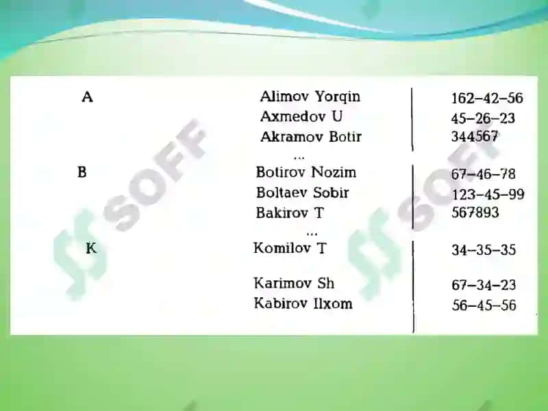 Ma’lumotlar bazasining maqsadi, vazifalari va asosiy tushunchalari 8