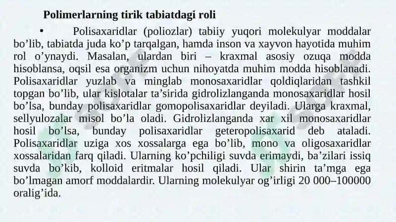 POLIMERLAR HAQIDA  ASOSIY TUSHUNCHALAR 8
