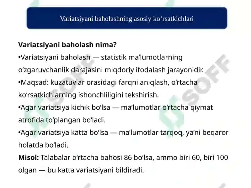STATISTIKADA VARIATSIYANI BAHOLASH USULLARI VA DISPERSION TAHLIL ASOSLARI 8