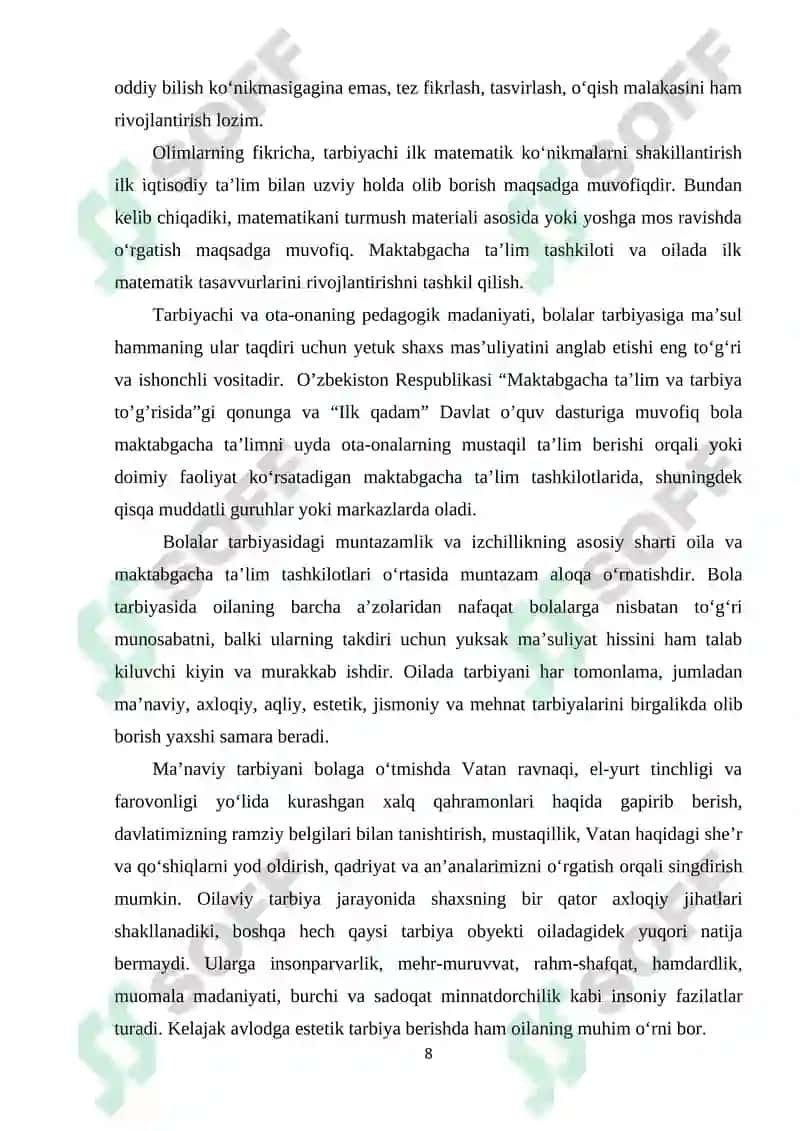 BOLALARNING ILK MATEMATIK TUSHUNCHALARINI RIVOJLANTIRISHDA MTT, OILA VA MAKTAB O'RTASIDAGI HAMKORLIK 8
