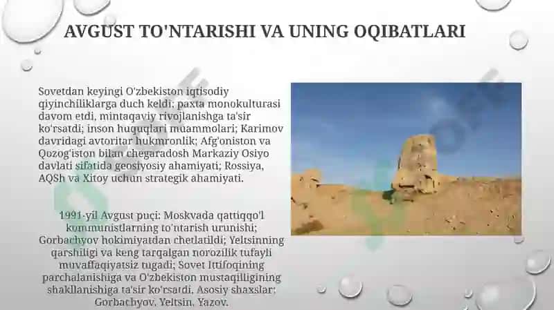 Mustaqil O'zbekiston Respublikasining tashkil topishi va uning ahamiyati 8