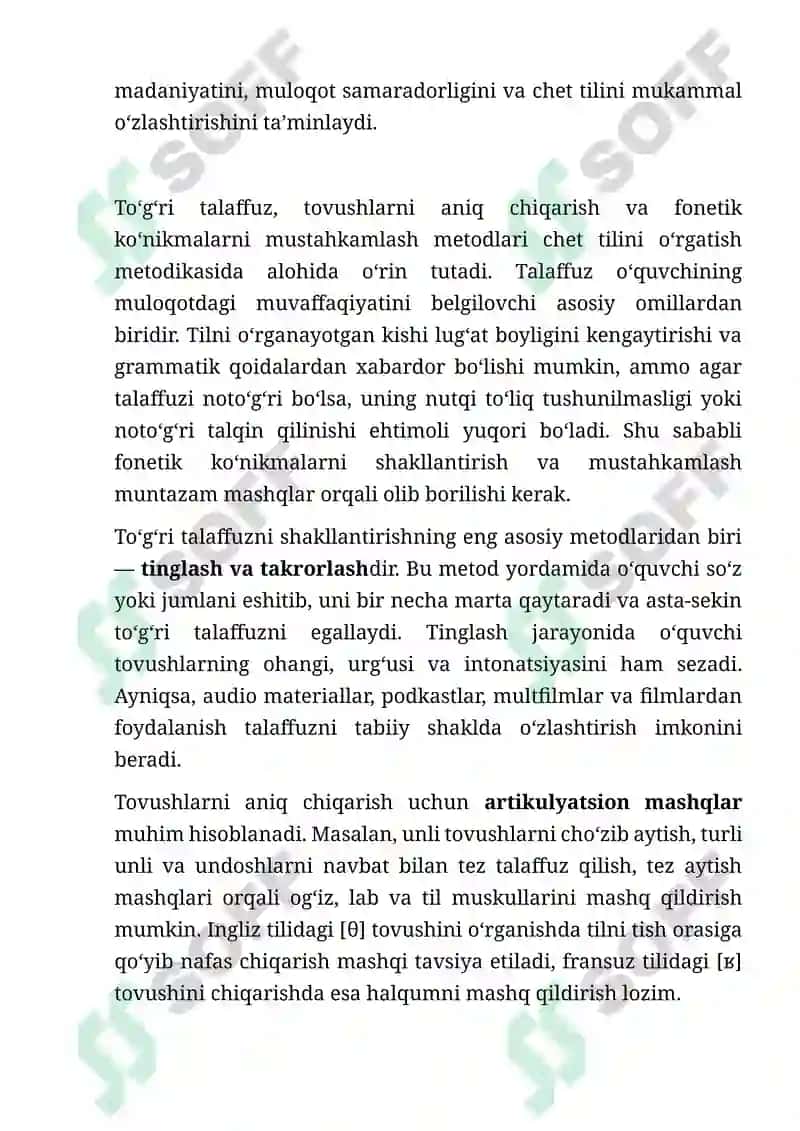 Fonetik ko'nikmalarni shakllantirish, to'g'ri talaffuz va tovushlarni to'g'ri chiqarish 8