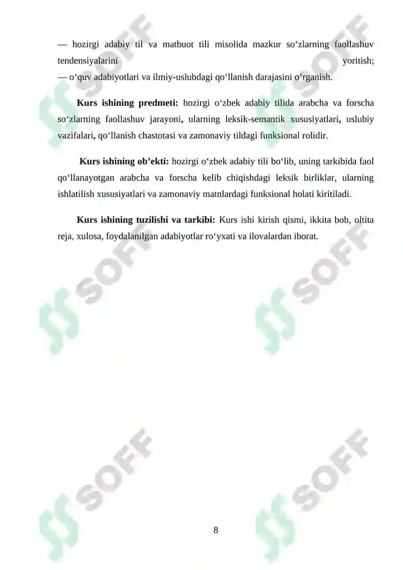 HOZIRGI O‘ZBEK ADABIY TILIDA ARABCHA VA FORSCHA SO‘ZLARNING FAOLLASHUVI 8