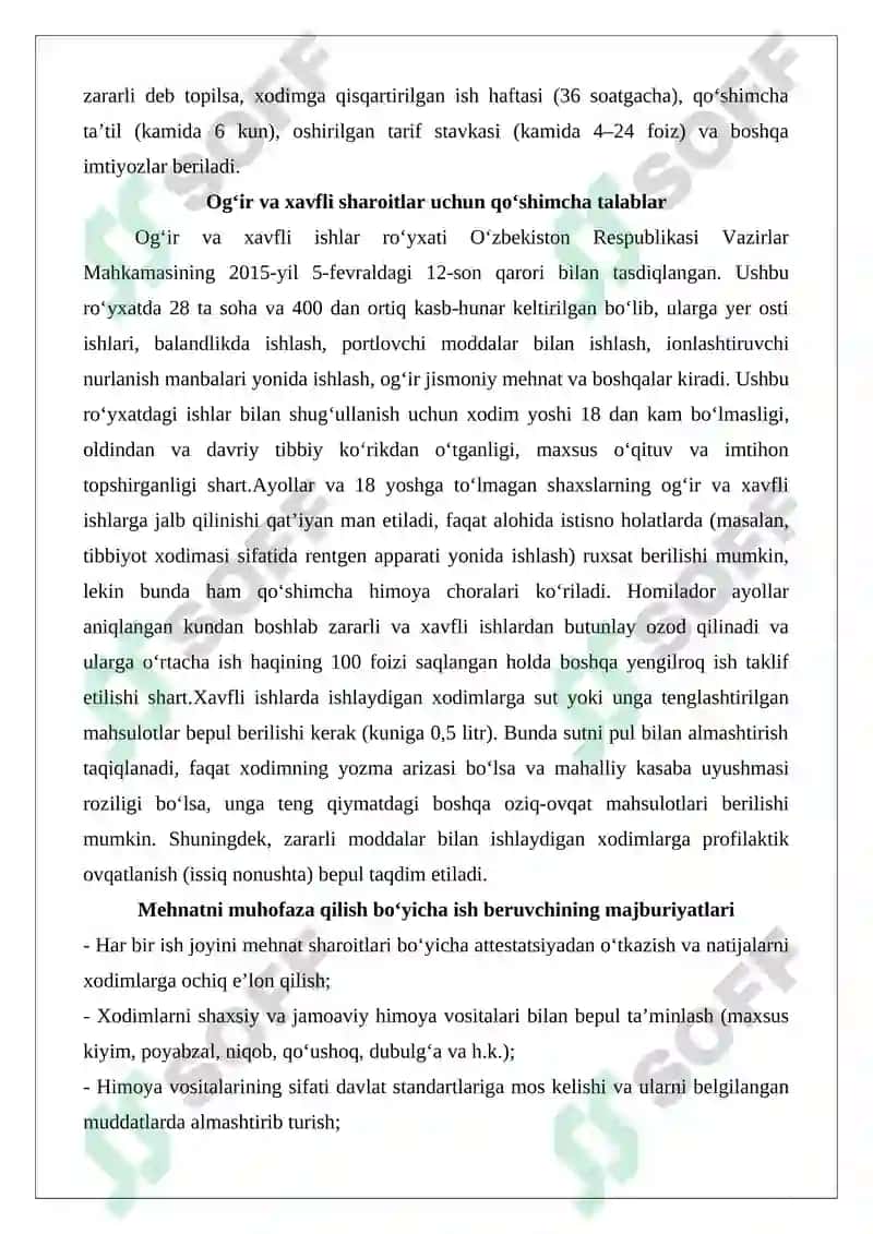 Vaxta usulida ishlashni mustaqil ravishda tartibga soluvchi alohida bob 8