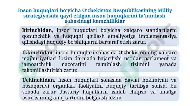 INSON HAMDA FUQARONING HUQUQ VA ERKINLIKLARI KAFOLATLARI.  FUQAROLARNING KONSTITUTSIYAVIY BURCHLARI. 8