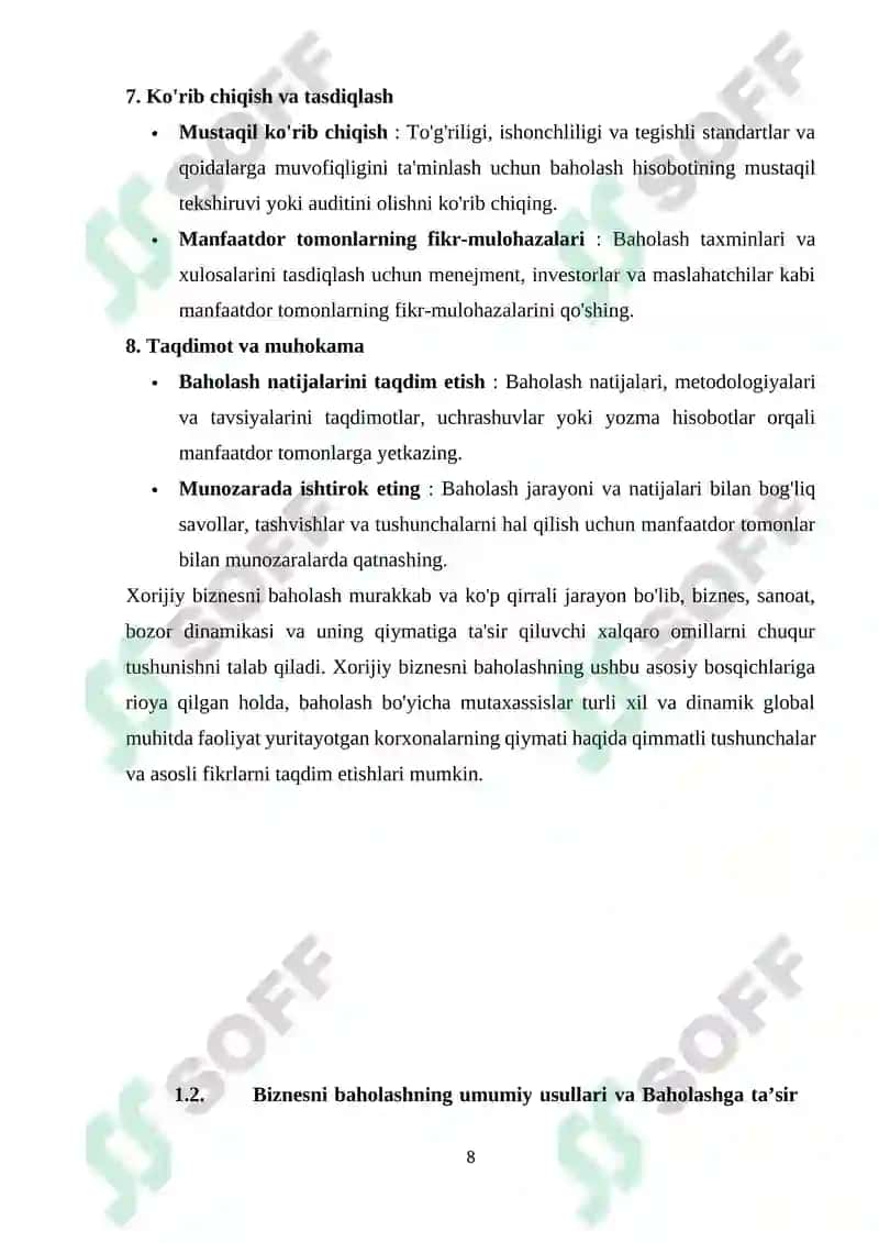 MULK QIYMATINI BAHOLASH YONDOSHUVLARI VA USULLARI TIZIMI 8