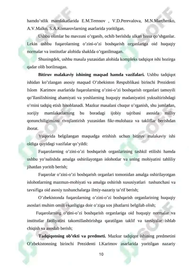 FUQOROLARNING O’ZINI – O’ZI BOSHQARISH ORGANLARIGA OID HUQUQIY NORMALARI 8