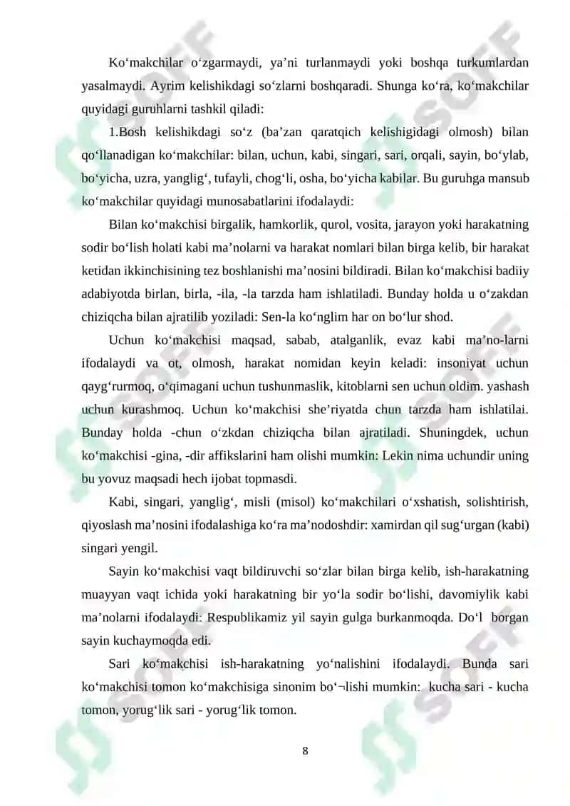 KOʻMAKCHILAR VA ULARNING SEMANTIK XUSUSIYATI 8