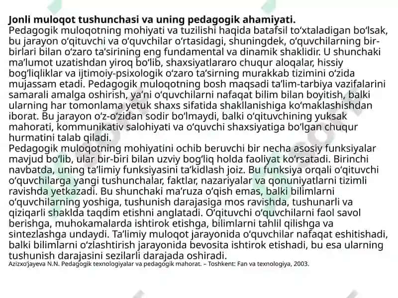 O’qituvchi va o’quvchi o’rtasida jonli muloqotni tashkil etish usullari 8