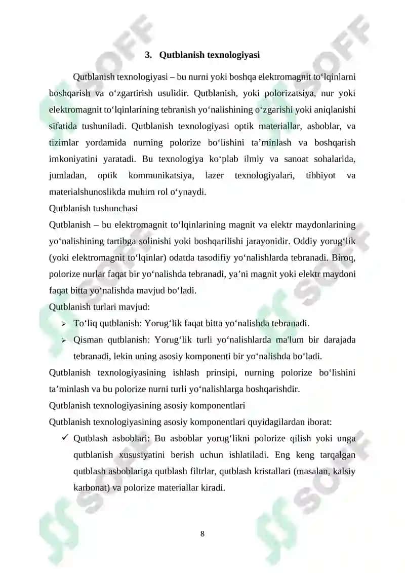 Ikkilanma nur sindirish, kerre efekti va qutblanish texnologiyalari 8