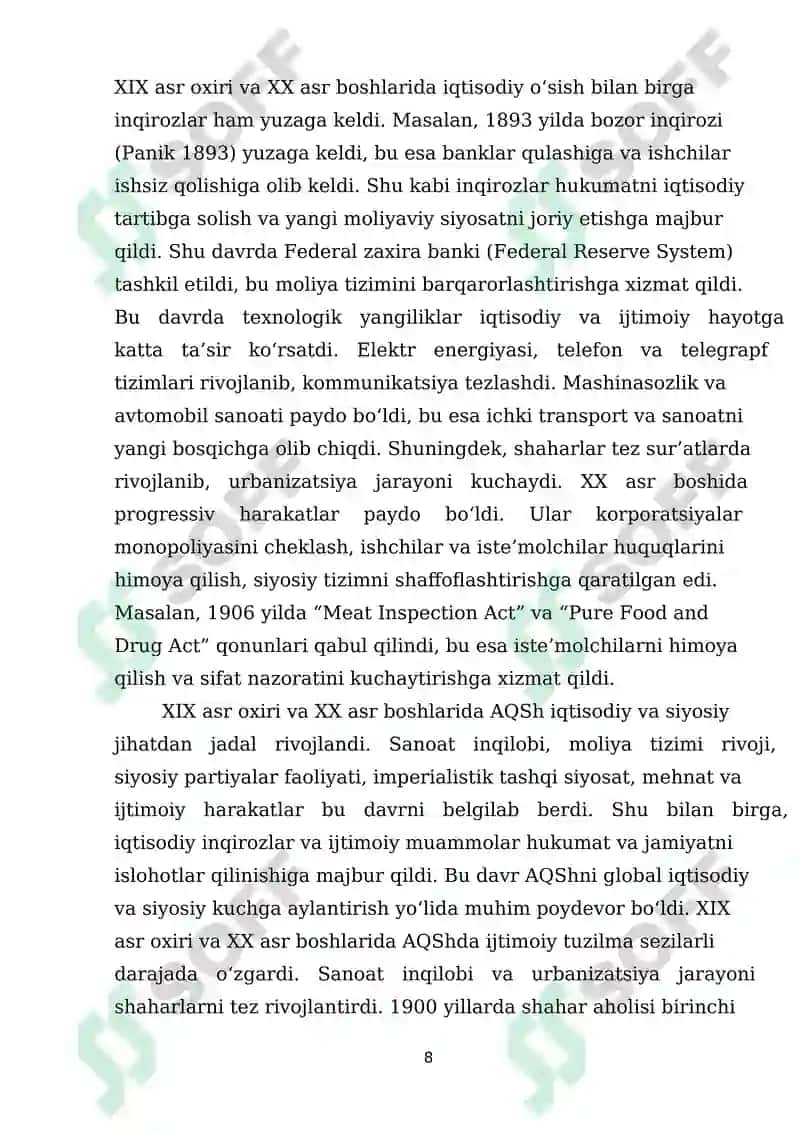“XIX asr oxiri XX asr boshlarida Amerika Qo‘shma. 8
