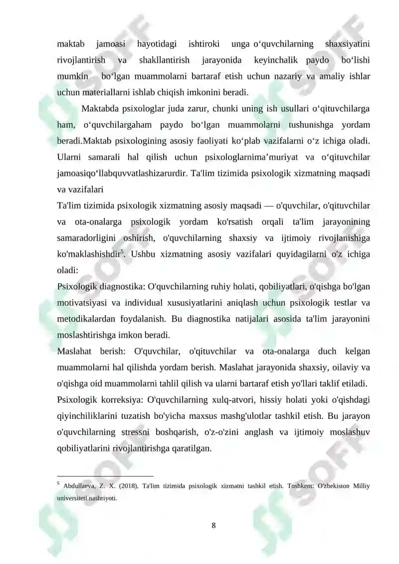 Ta’lim tizimida psixologik xizmat maqsad va vazifalari 8