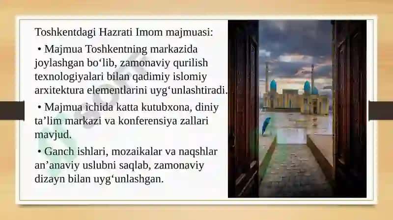 Mustaqillik yillarda qurilgan masjid va madrasalar 8
