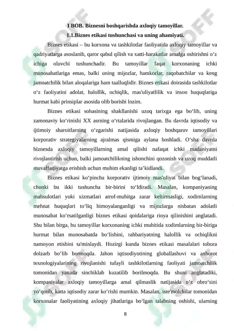 Biznesni axloqiy va mas'uliyat jihatidan boshqarish 8