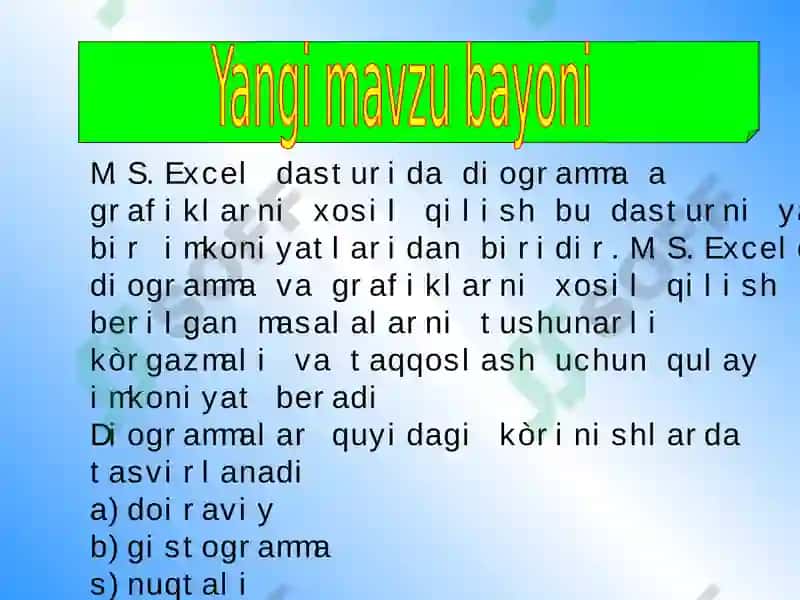 DIOGRAMMA VAGRAFIKLARNI XOSIL QILISH 8