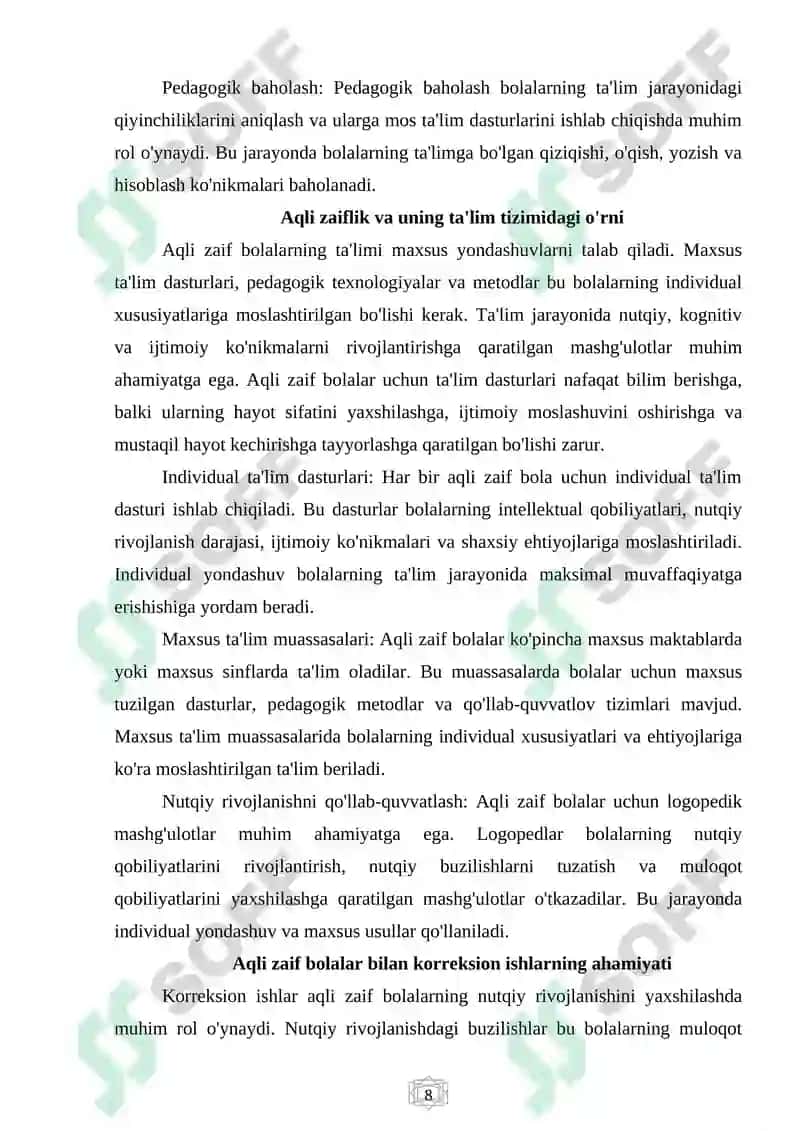 Aqli zaif bolalar bilan korreksion ishlar 8