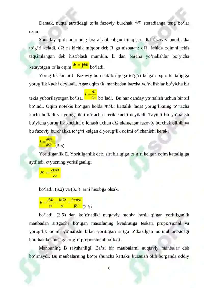 Fotometrik Kattaliklar va Ularning Birliklari 8