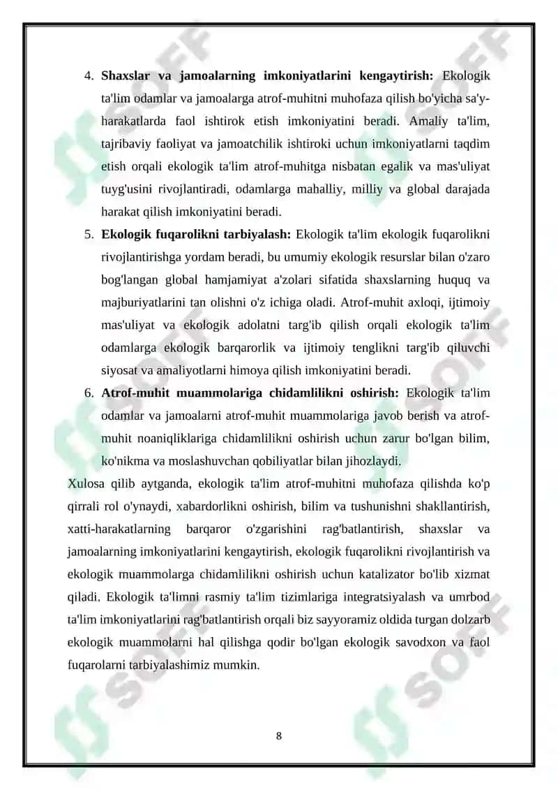 Ekologik Ta'lim 8